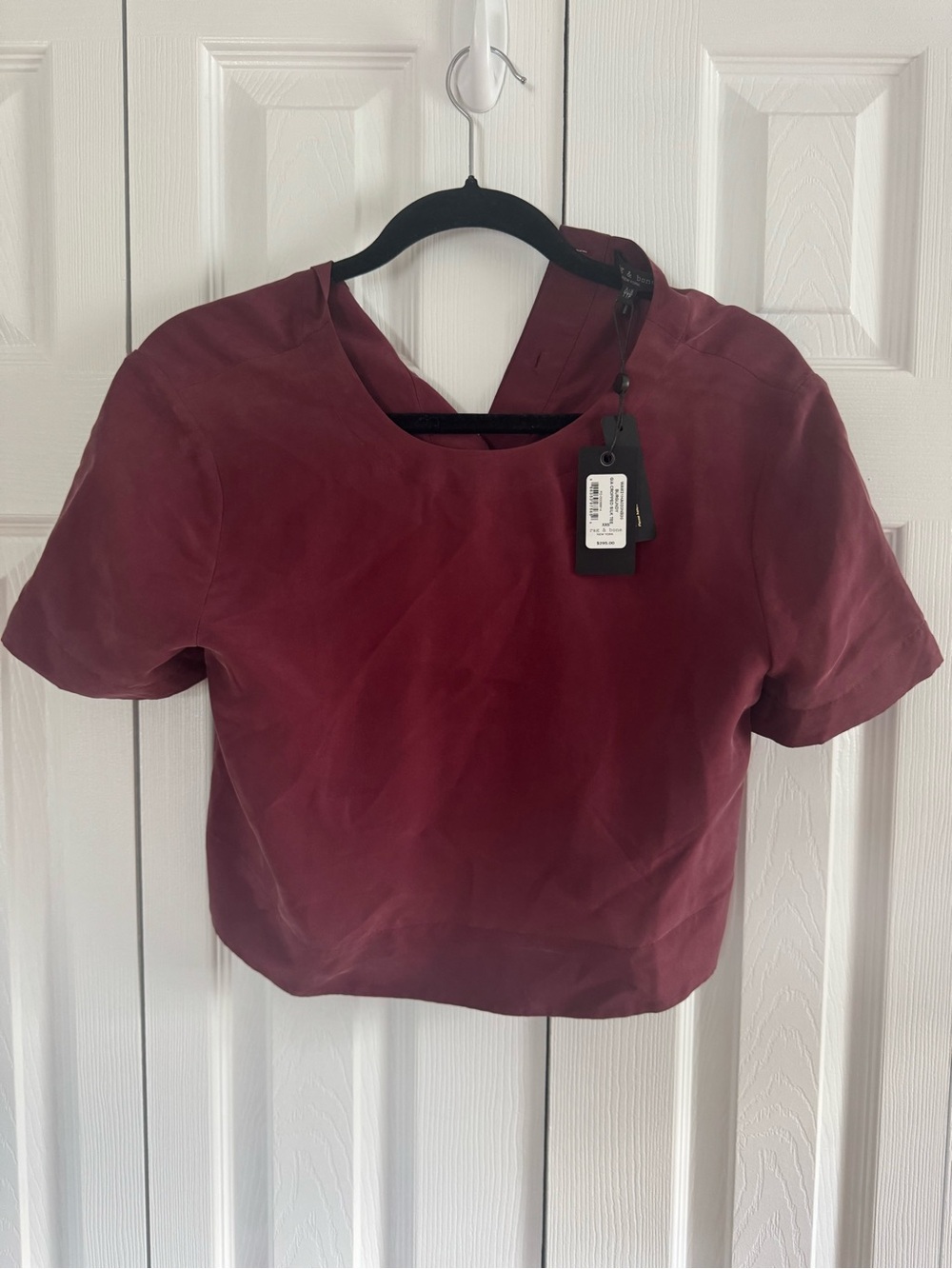 Rag & Bone XXS Maroon burgundy short sleeve silky crop top NWT